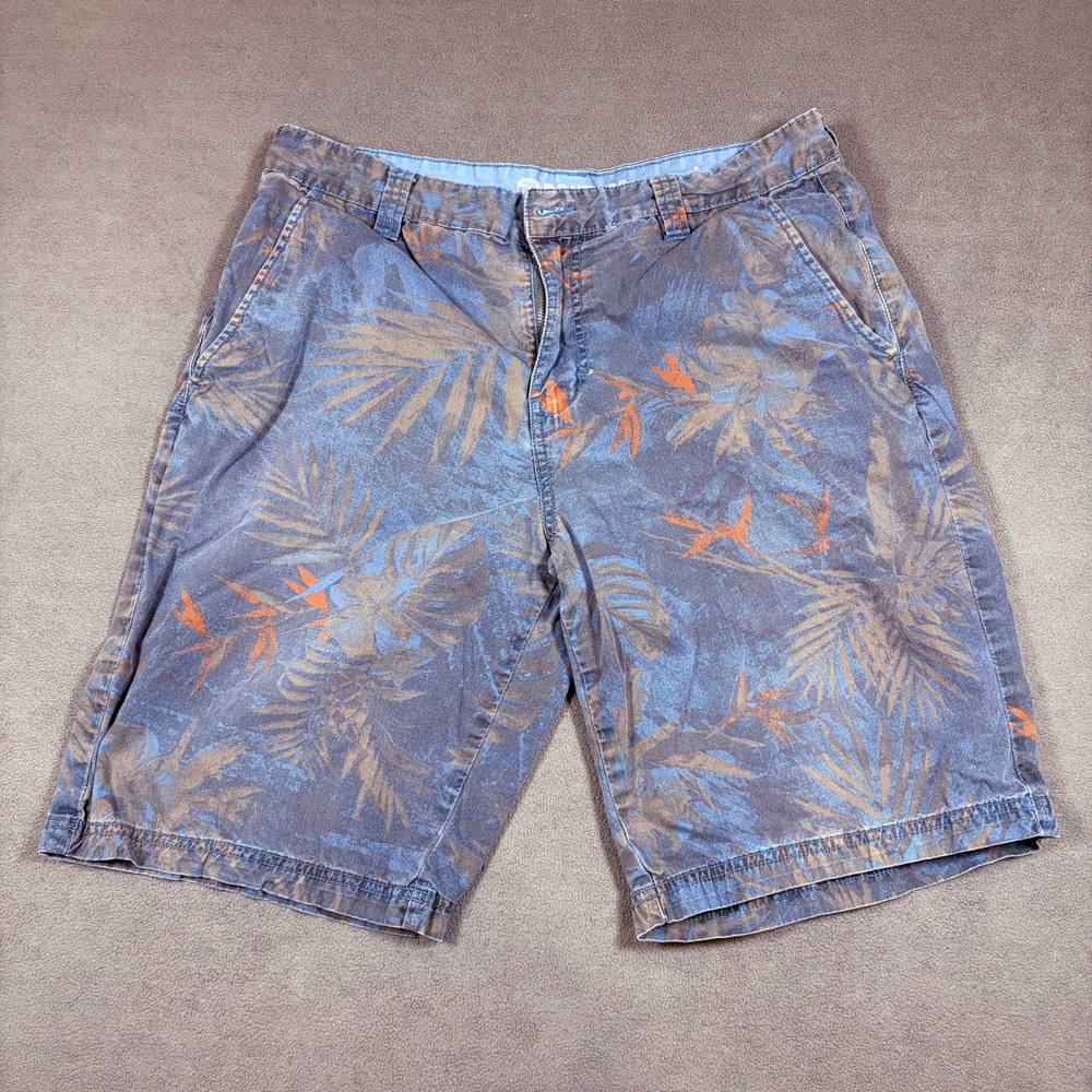 Route 66 Shorts Mens 34 Blue Floral Tropical Palm Leaf Casual Flat Front